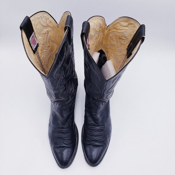 Nocona Boots Black Leather Snip Toe Western Cowboy Boots Pull On Men's Size 10 - Picture 5 of 9